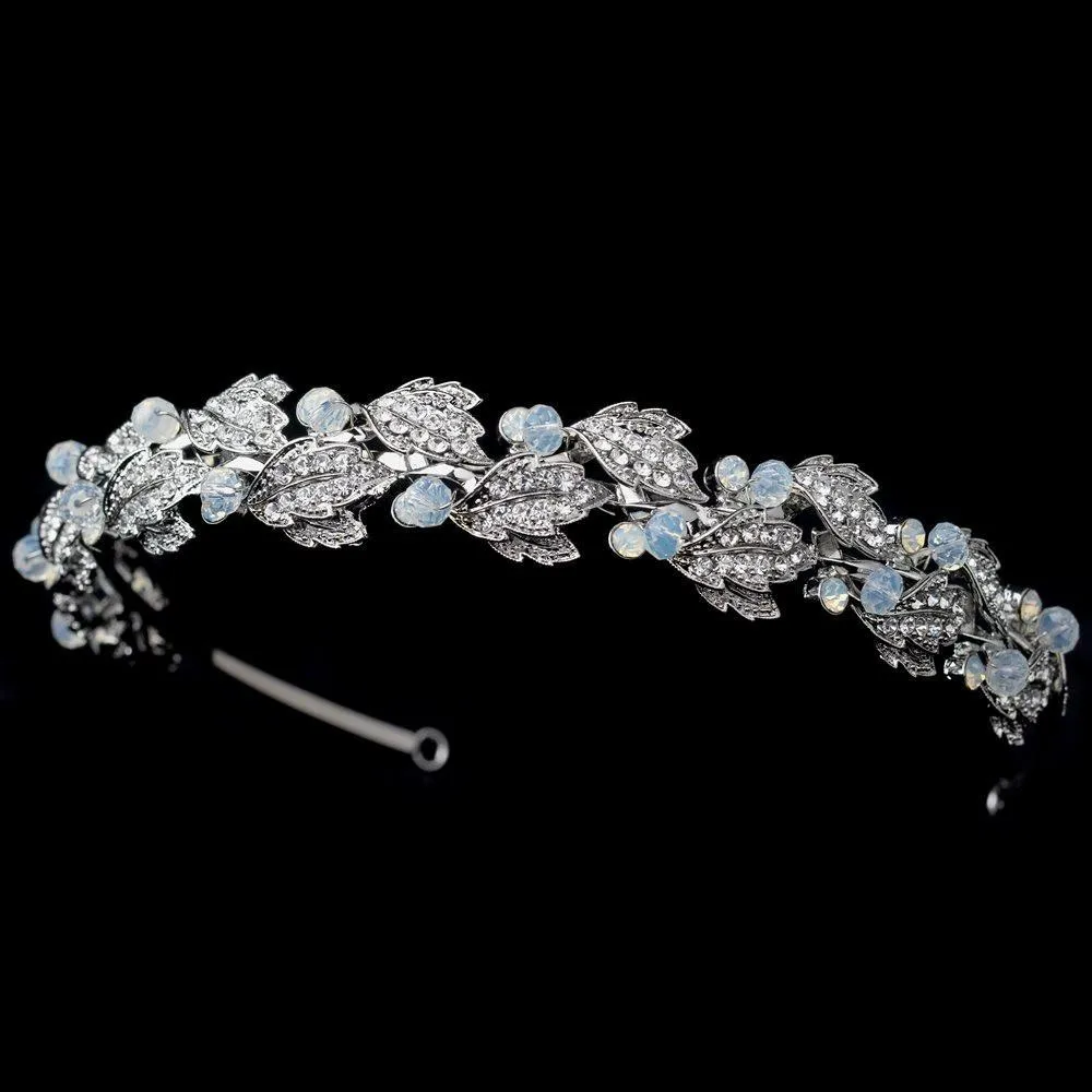 Rhodium Leaf Headband with Opal Accents