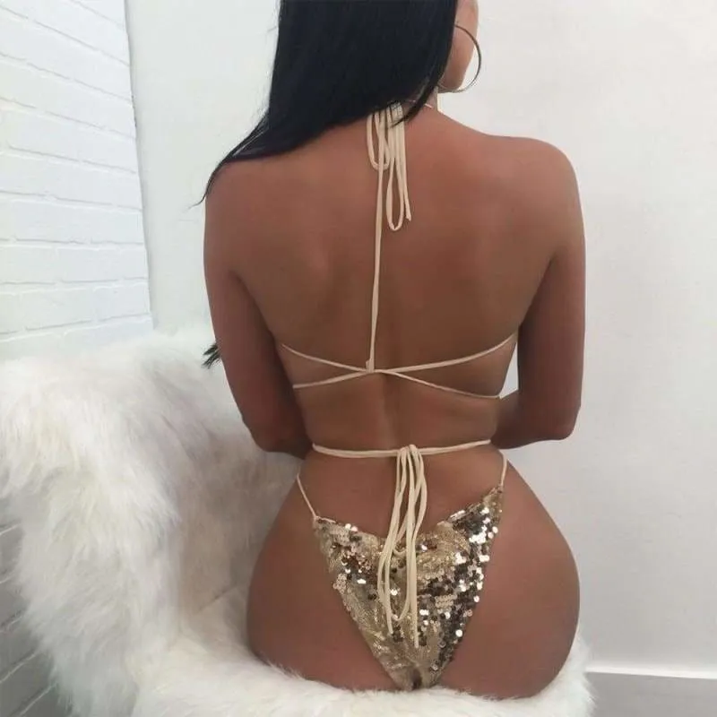 Sequin Mesh Sexy Thong Swimwear