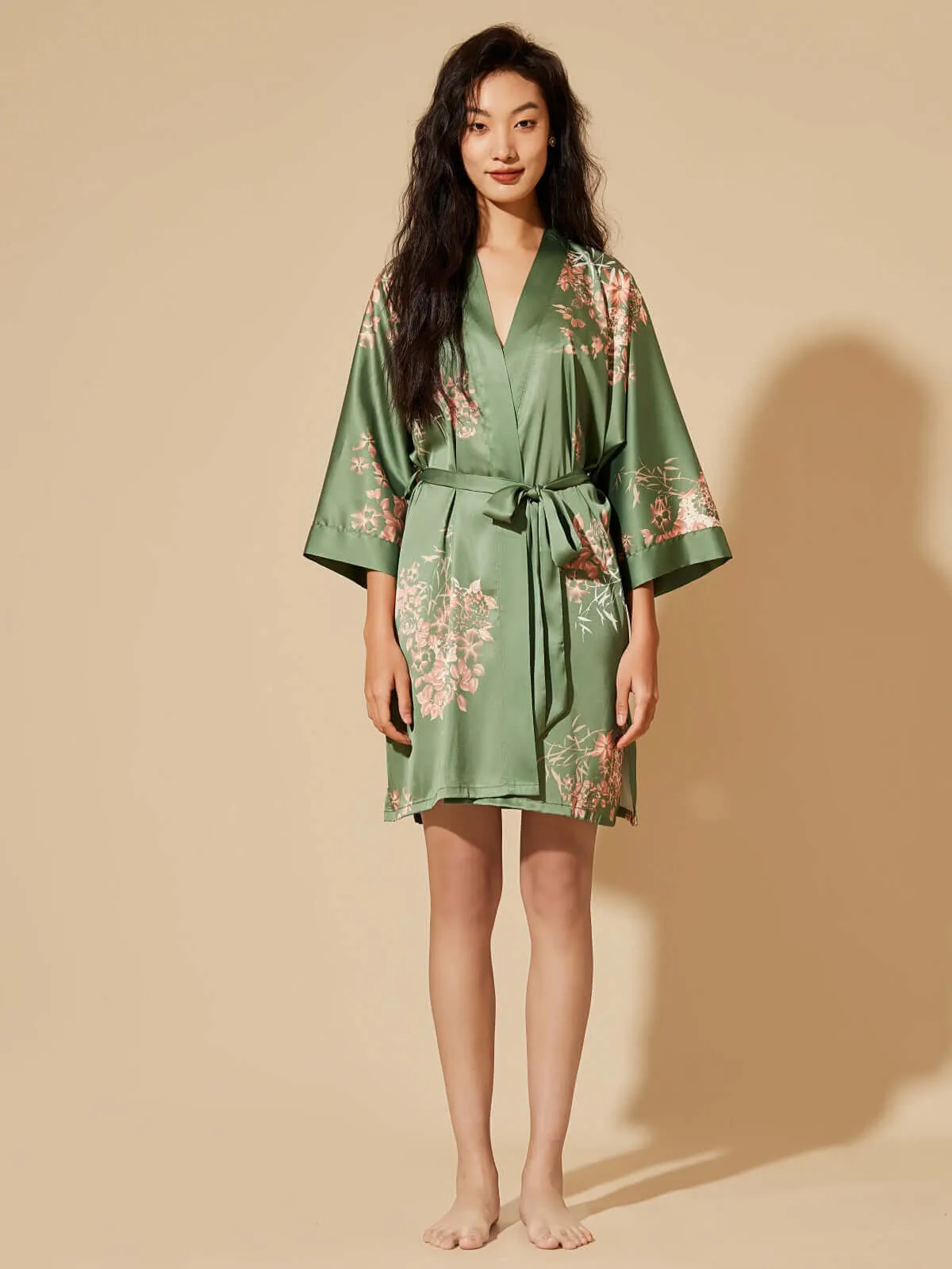 Short Kimono Robe Olive