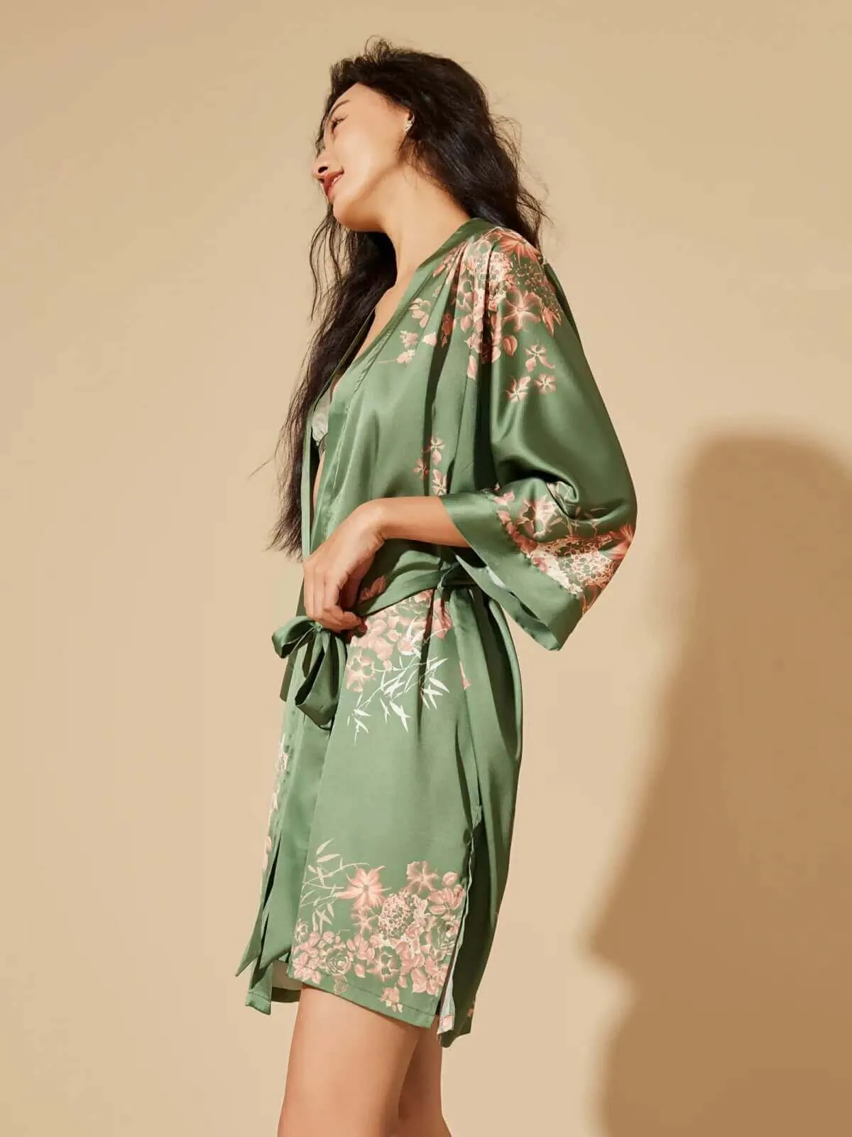 Short Kimono Robe Olive