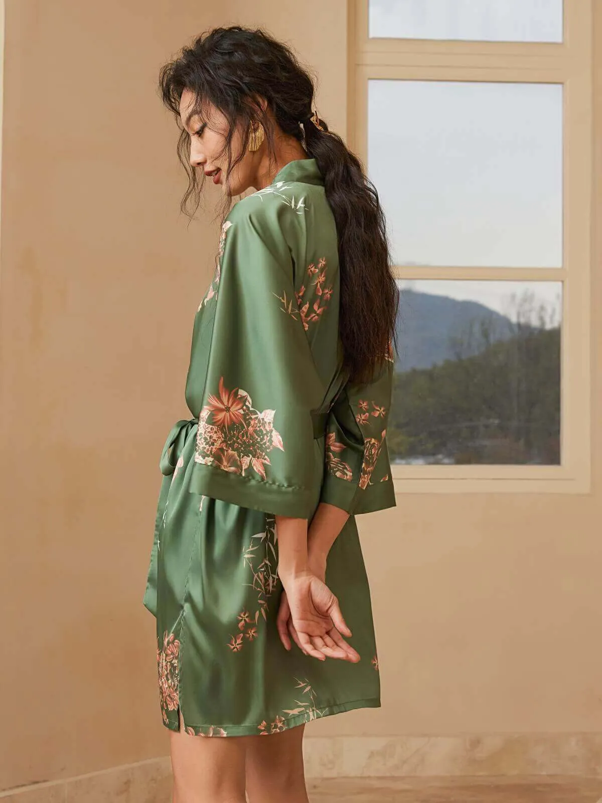 Short Kimono Robe Olive