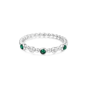 Silver Bezel Malachite Beaded Ring