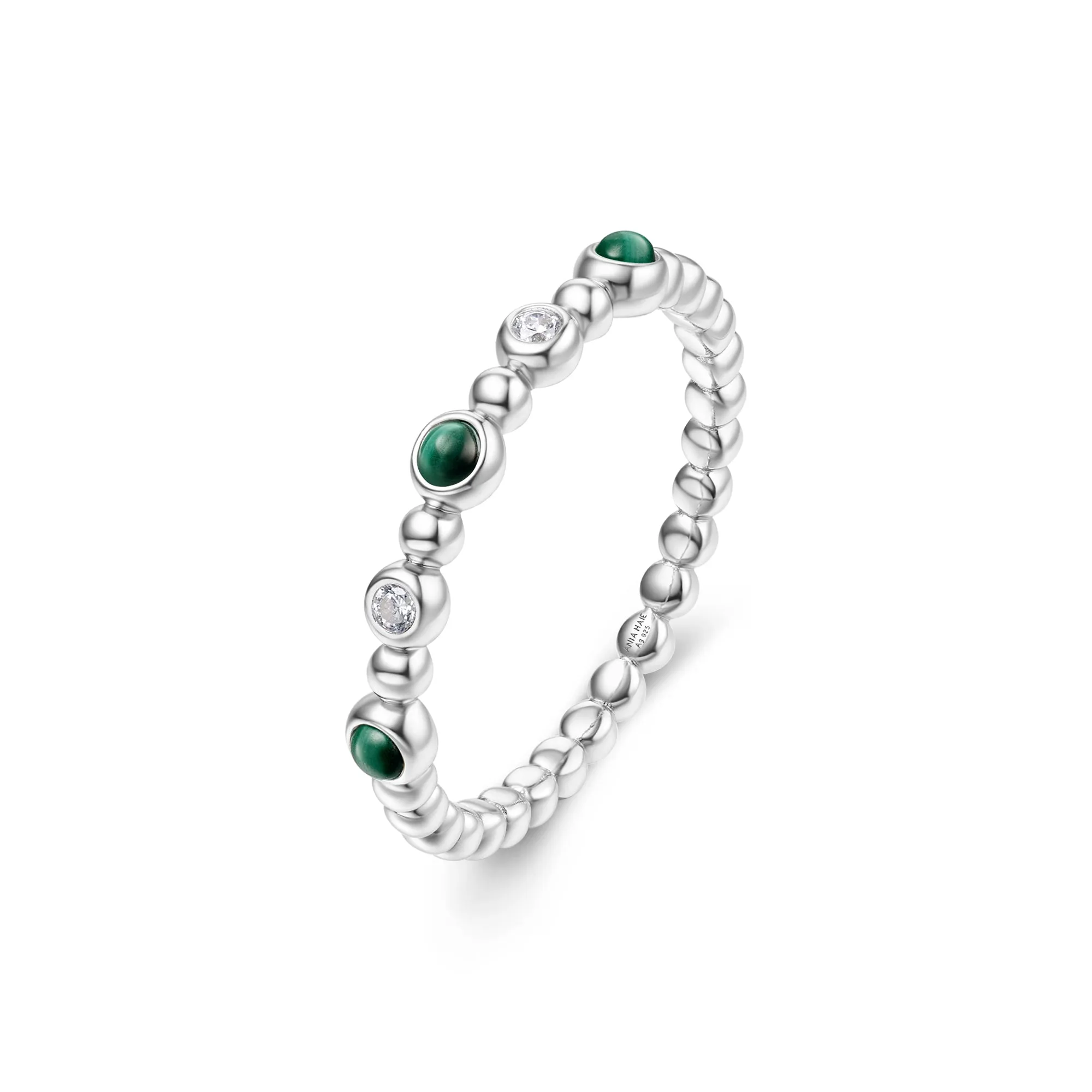 Silver Bezel Malachite Beaded Ring