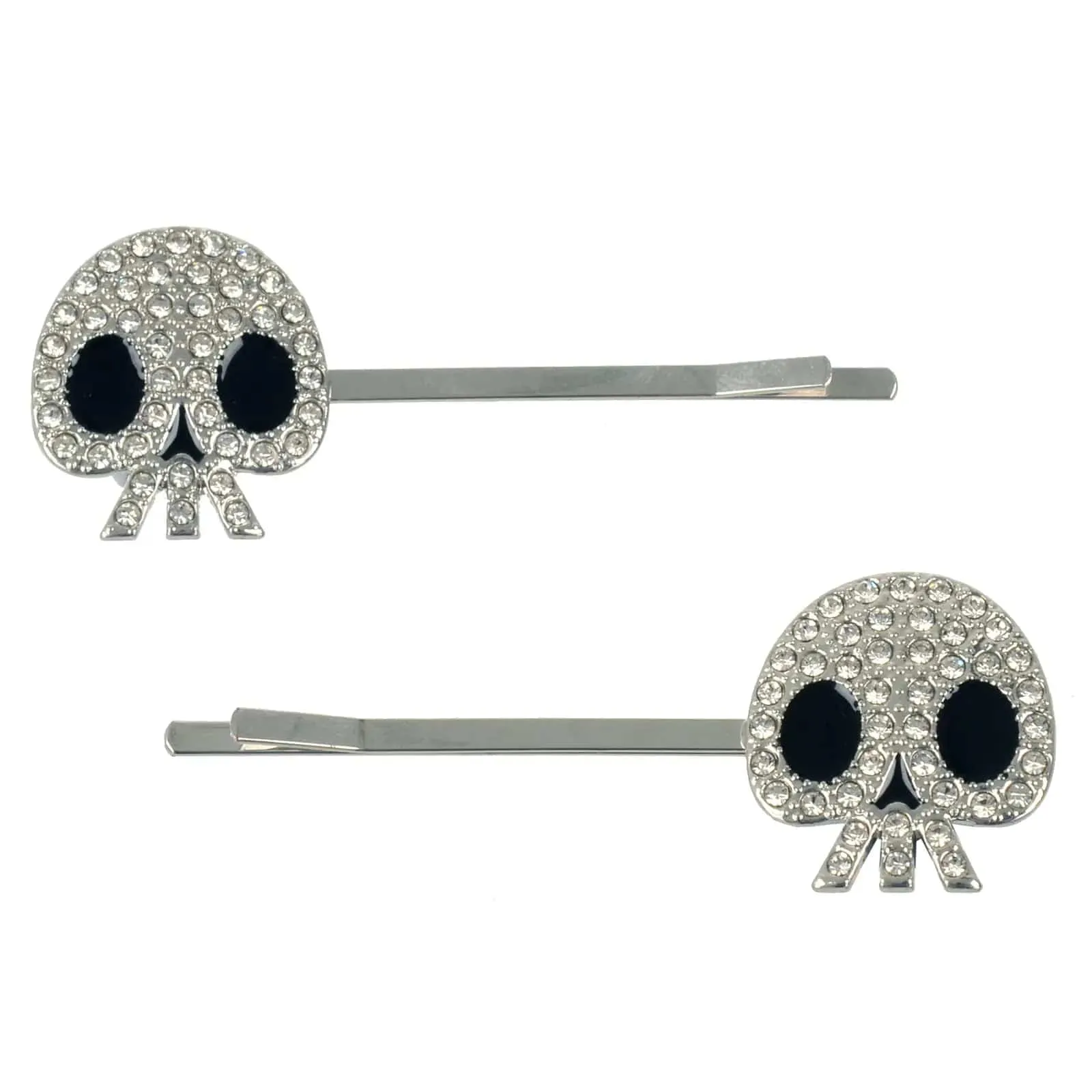 Skulls Halloween Hair Slides Set Of 2 Diamante Black Silver Clips