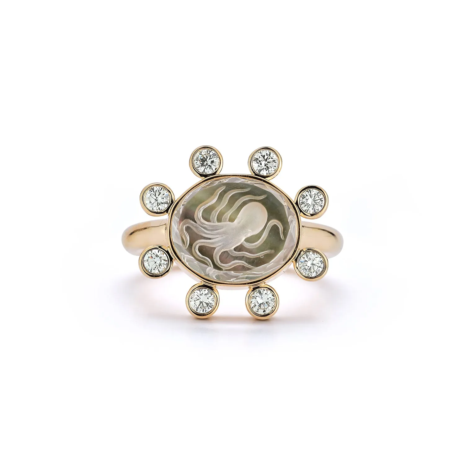 Small Octopus Caspian Ring- Grey Mother-of-Pearl and Diamond