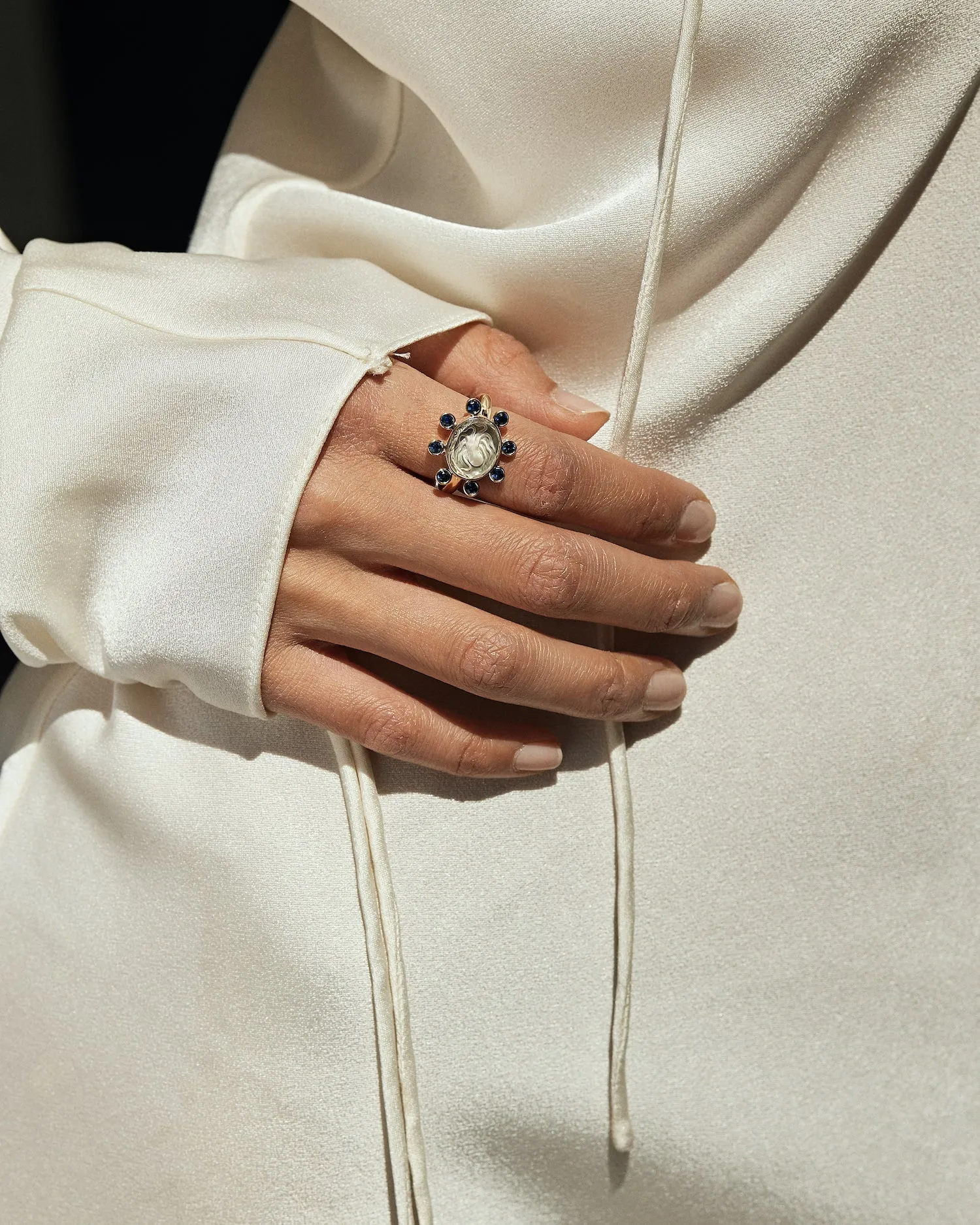 Small Octopus Caspian Ring- Grey Mother-of-Pearl and Diamond