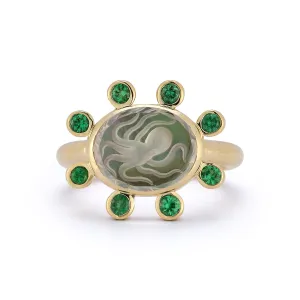 Small Octopus Caspian Ring- Grey Mother-of-Pearl and Emerald