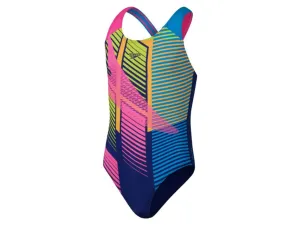 Speedo Digital Placement Splashback Girls Swimsuit (Cerulean Blue/Flare Pink/Mandarin Peel/Bitter Lime/Bolt)