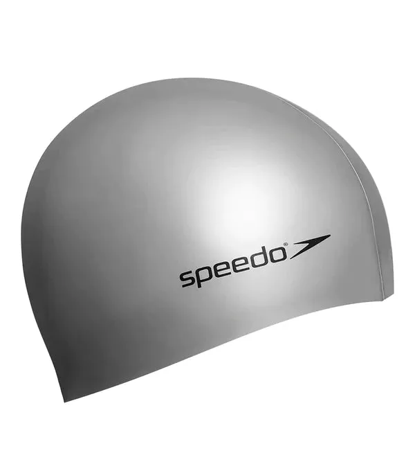 Speedo Unisex Adult Flat Silicone Swim Cap (Silver)