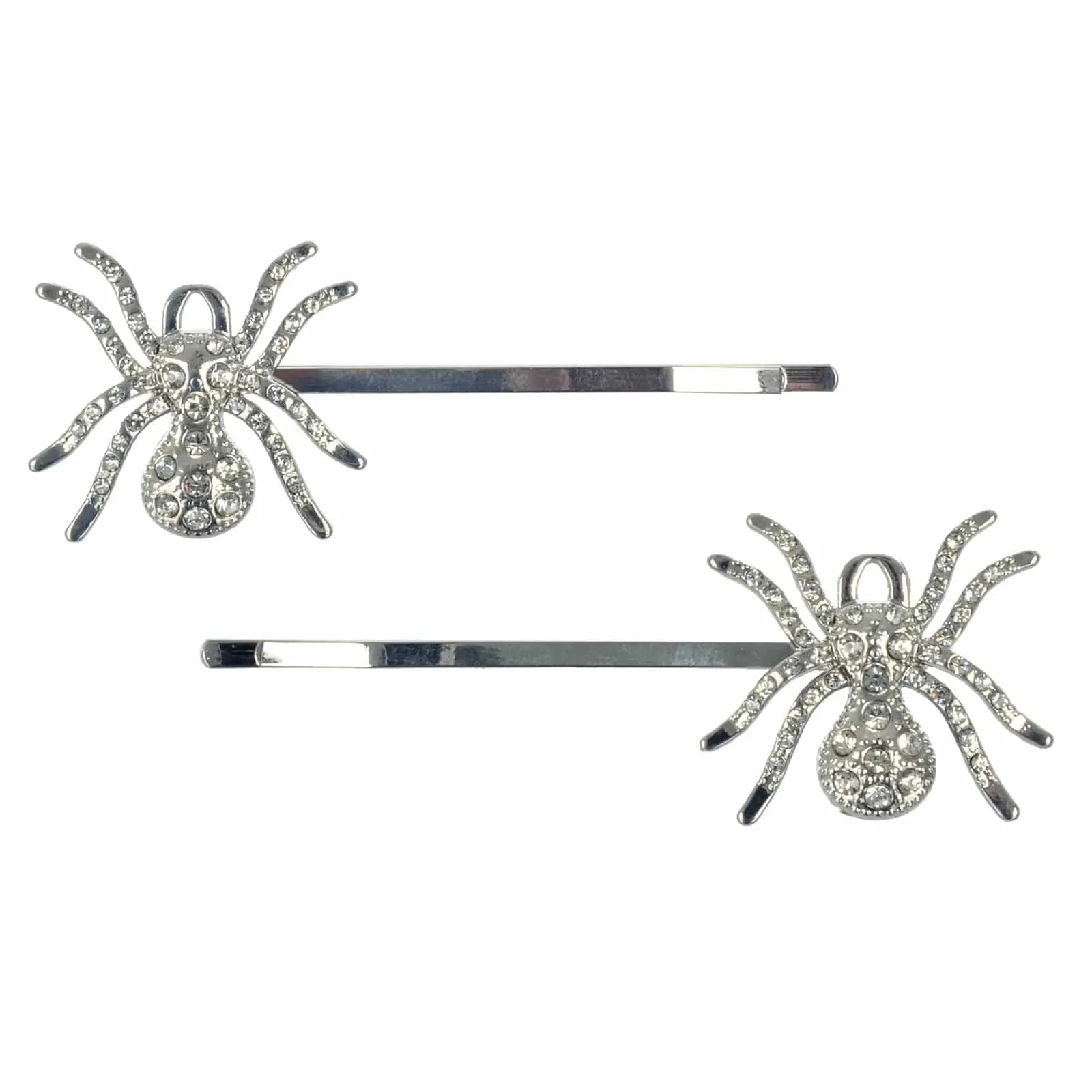 Spiders Halloween Hair Slides Set Of 2 Diamante Silver Clips