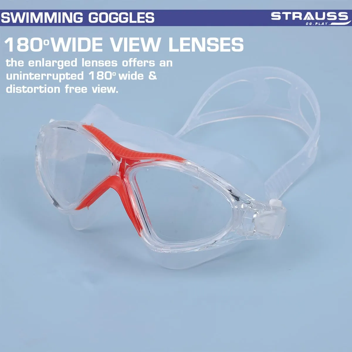 STRAUSS Swimming Goggles | Anti Fog & UV Protection | Swimming Goggles for Kids, Adults | Fully Adjustable Swimming Goggles with A Case Cover,(Red)