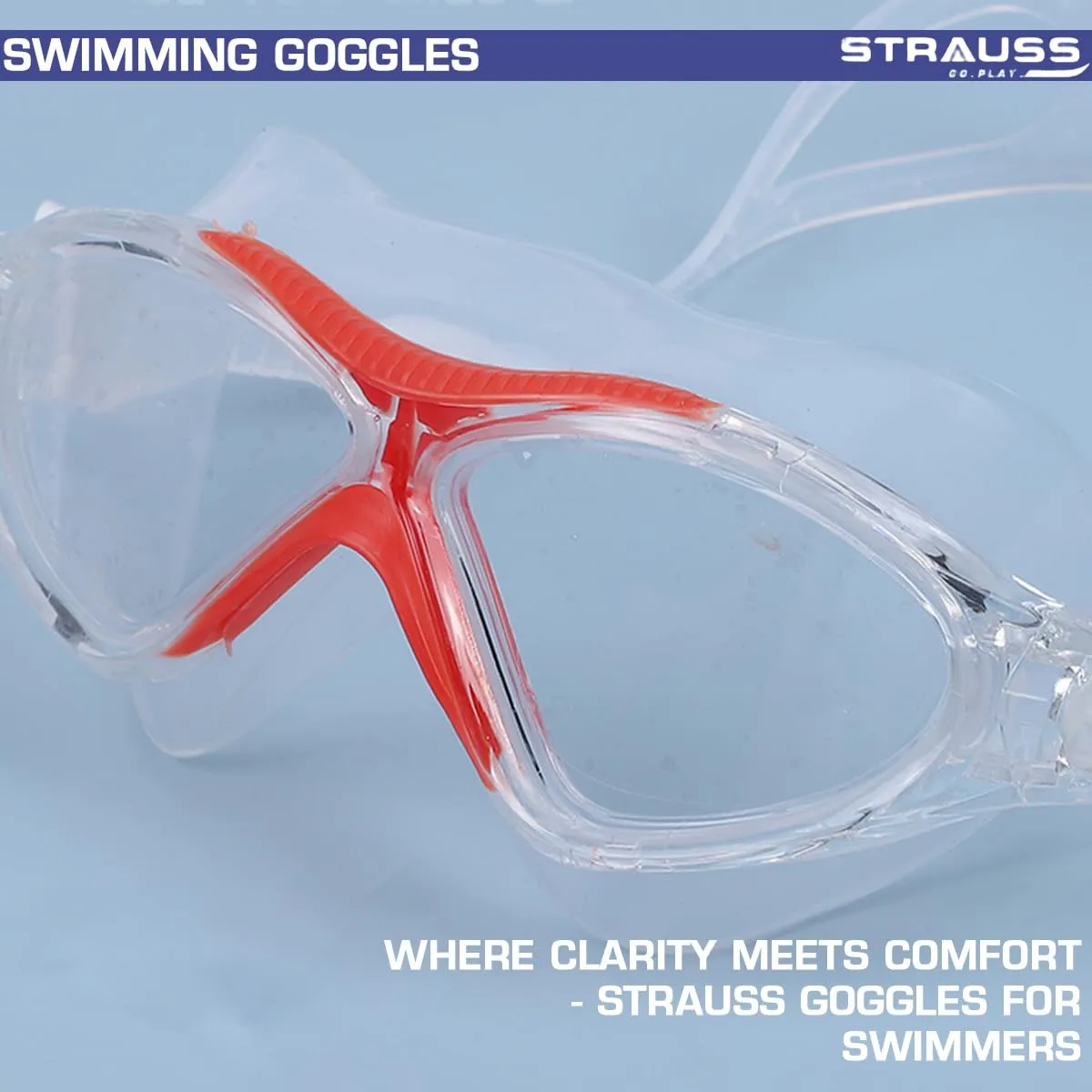 STRAUSS Swimming Goggles | Anti Fog & UV Protection | Swimming Goggles for Kids, Adults | Fully Adjustable Swimming Goggles with A Case Cover,(Red)