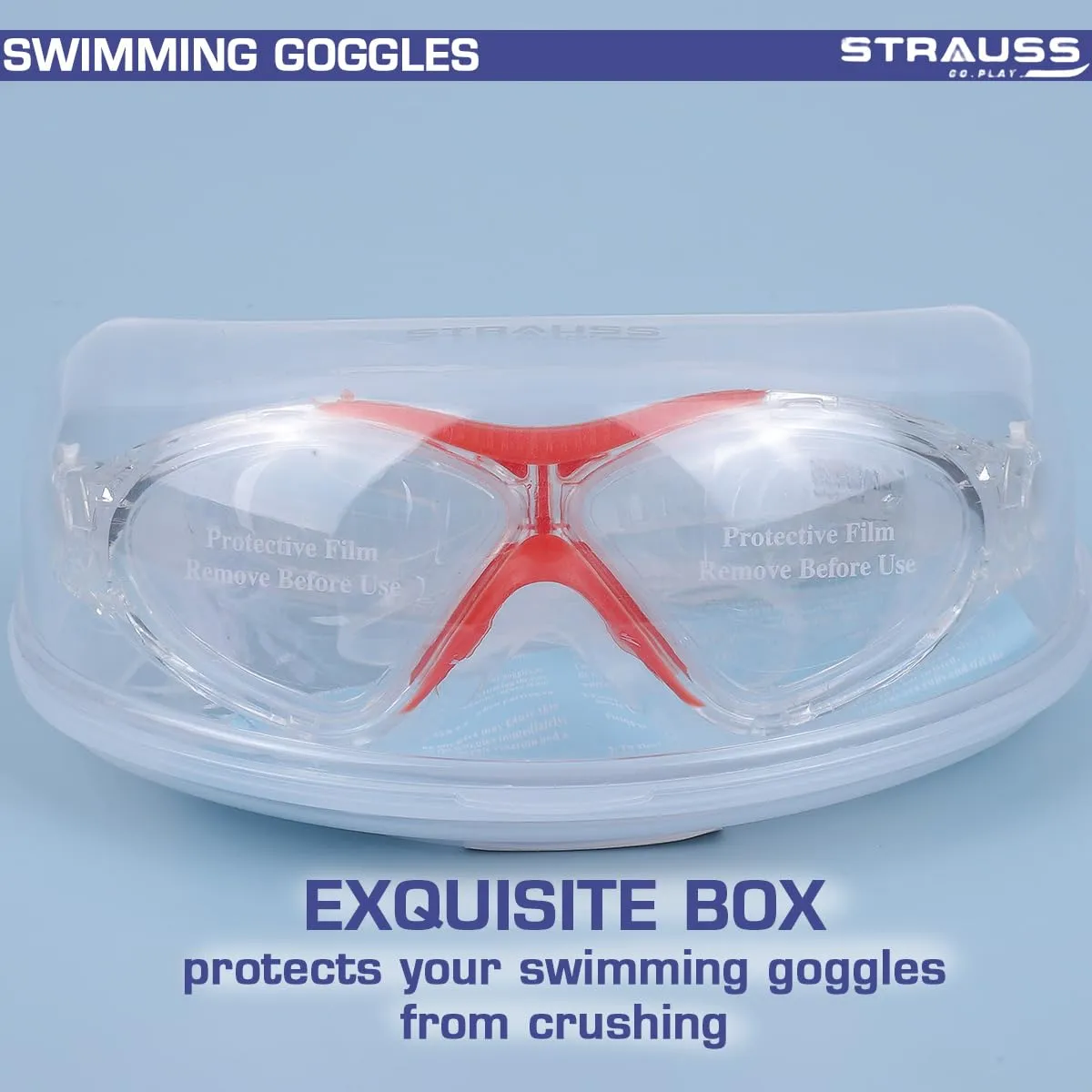 STRAUSS Swimming Goggles | Anti Fog & UV Protection | Swimming Goggles for Kids, Adults | Fully Adjustable Swimming Goggles with A Case Cover,(Red)