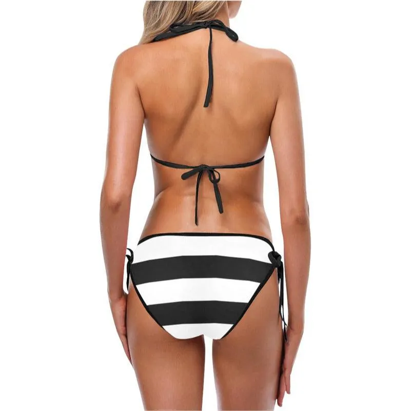 striped black white Custom Bikini Swimsuit (Model S01)