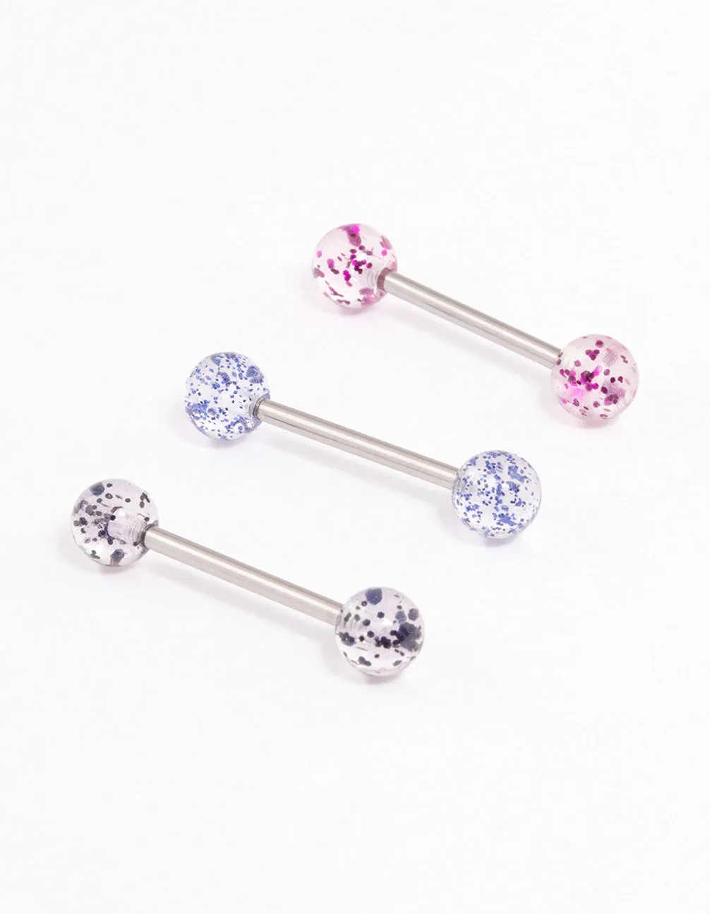 Surgical Steel Glitter Tongue Ring Pack