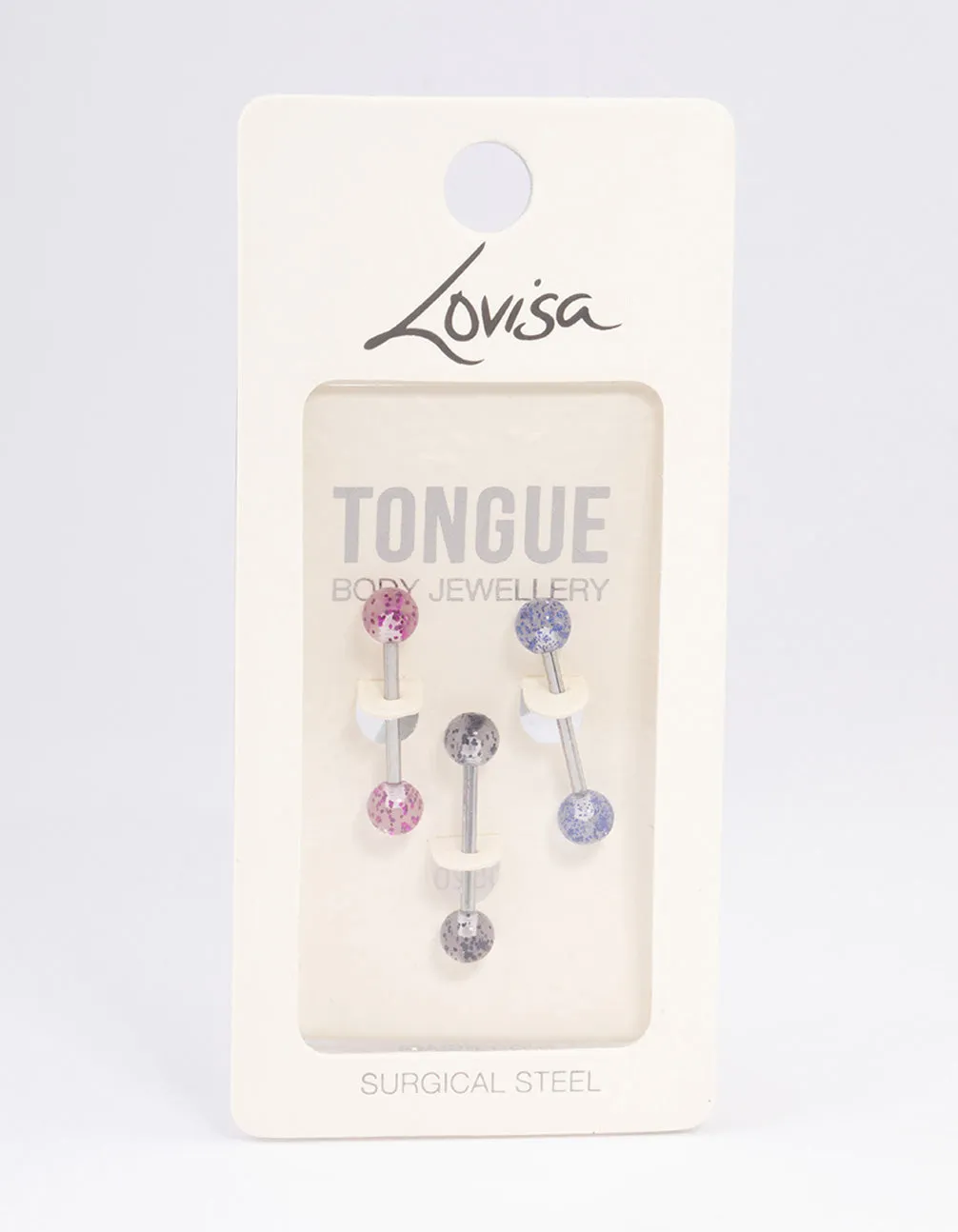 Surgical Steel Glitter Tongue Ring Pack