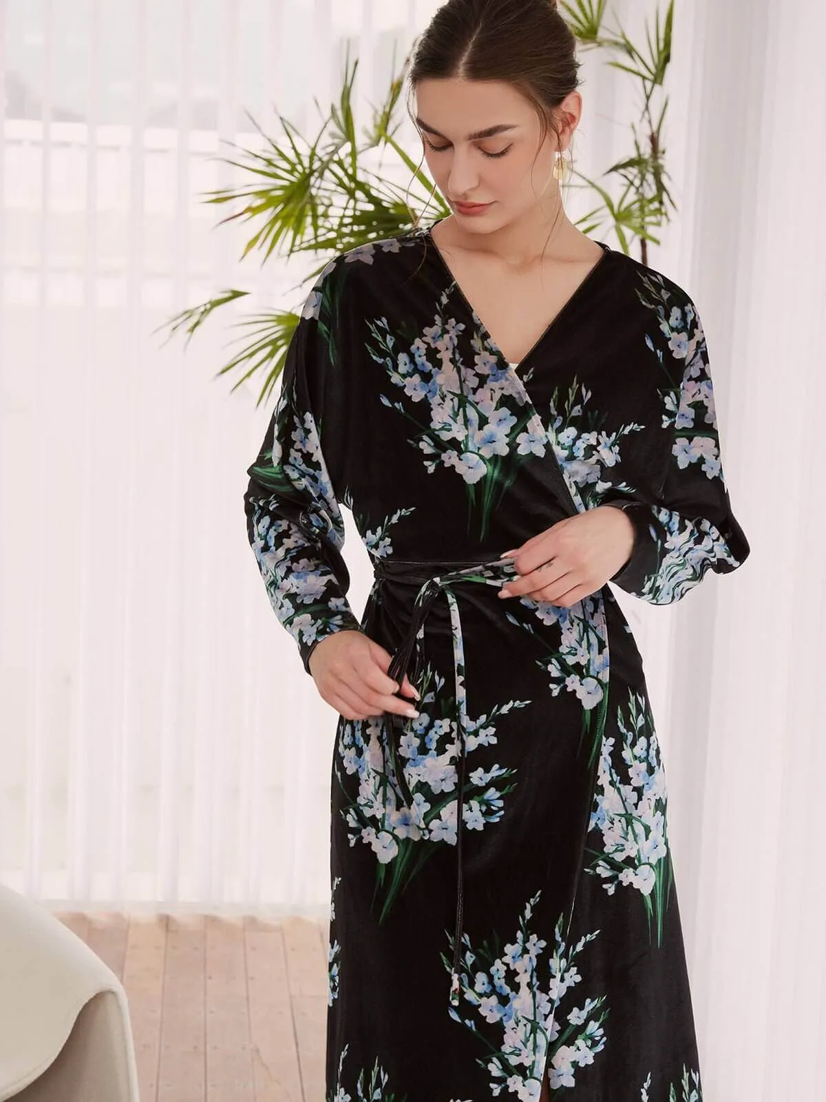 Velvet Dress Floral Black