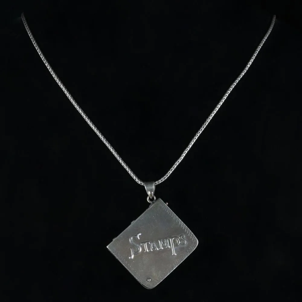 Victorian Style Stamp Box Pendant Necklace Sterling Silver