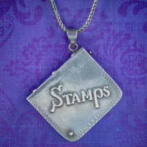 Victorian Style Stamp Box Pendant Necklace Sterling Silver