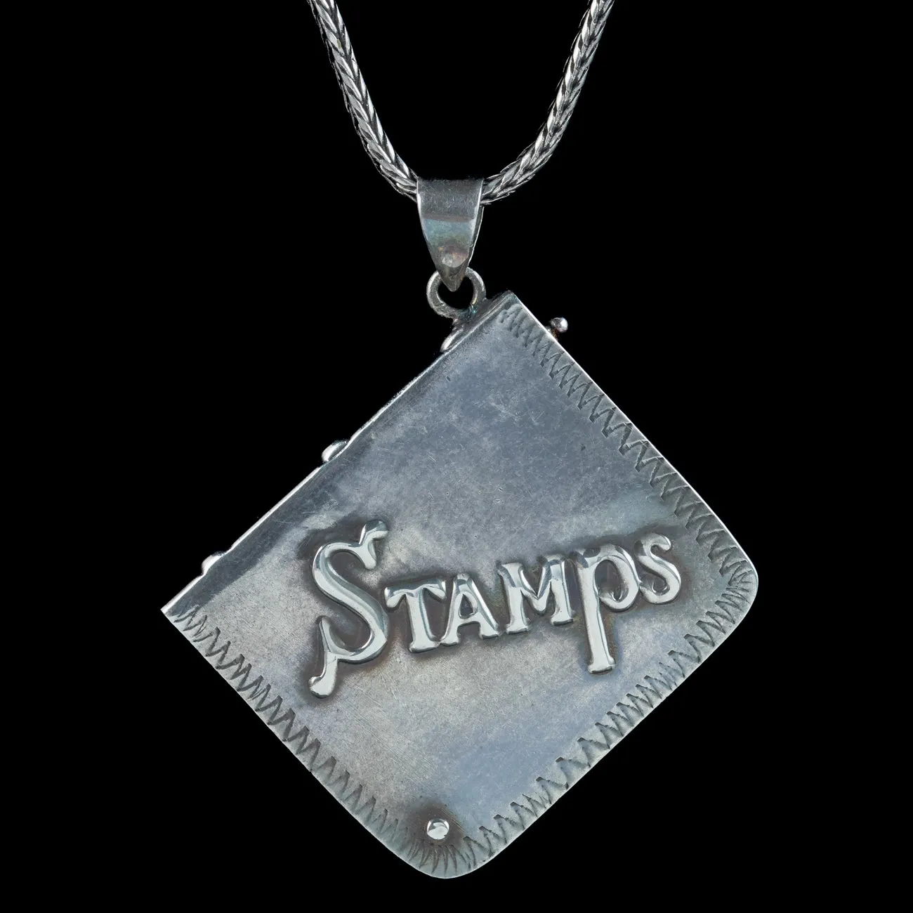 Victorian Style Stamp Box Pendant Necklace Sterling Silver