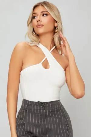 White Halter Neck Bodycon Top