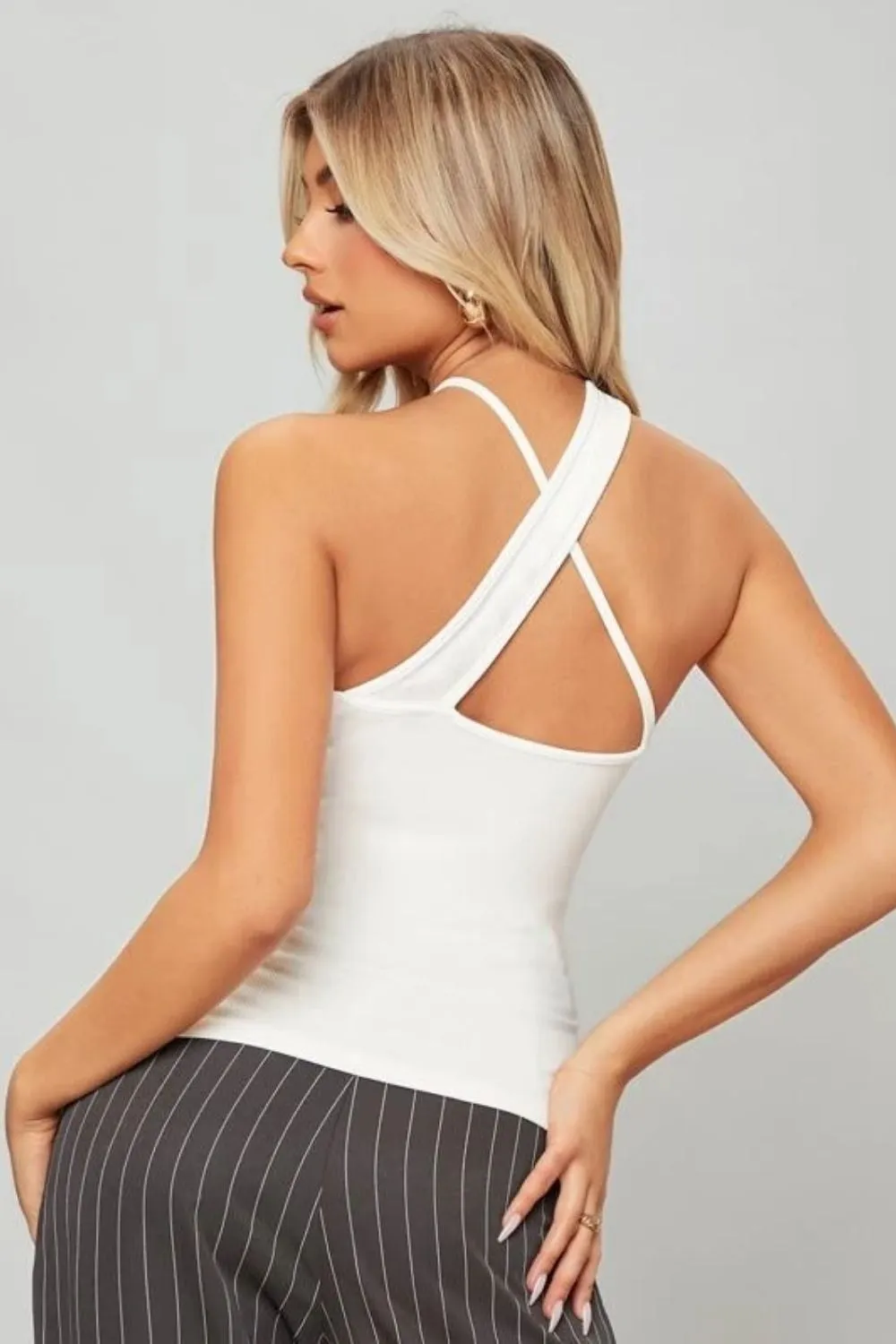 White Halter Neck Bodycon Top