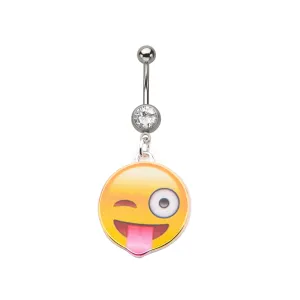 Winky Tongue Emoji Belly Ring