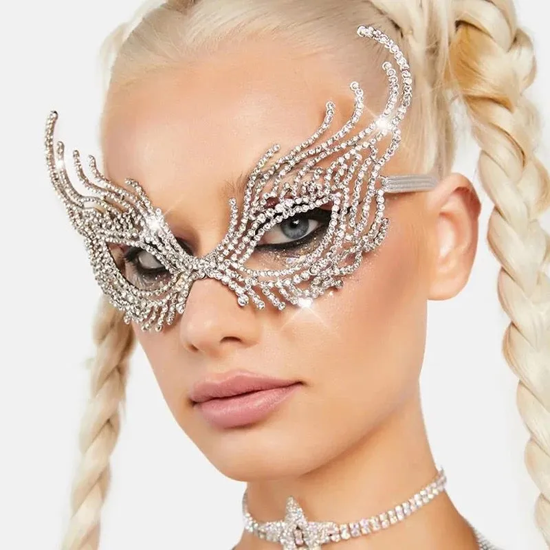 Women Lace Sexy Elegant Crystal Rhinestone Masquerade Ball Party Mask - Silver ((Style 11 ))