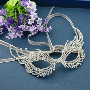 Women Lace Sexy Elegant Crystal Rhinestone Masquerade Ball Party Mask - Silver ((Style 11 ))