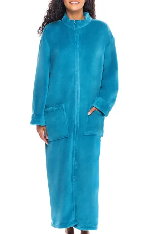 Women's Zip Up Plush Robe, Oversized Bathrobe with Two Way Zipper