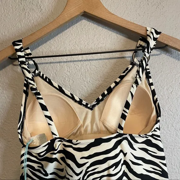 Zebra Print Ring Strap Tankini Swim Top