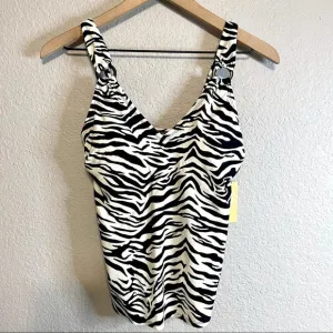 Zebra Print Ring Strap Tankini Swim Top