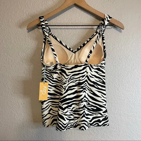 Zebra Print Ring Strap Tankini Swim Top