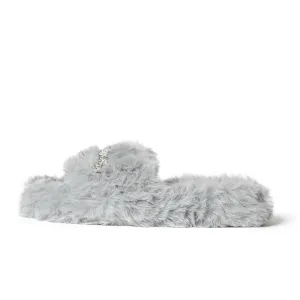 Zsa Zsa Grey Faux Fur Slides with Crystals